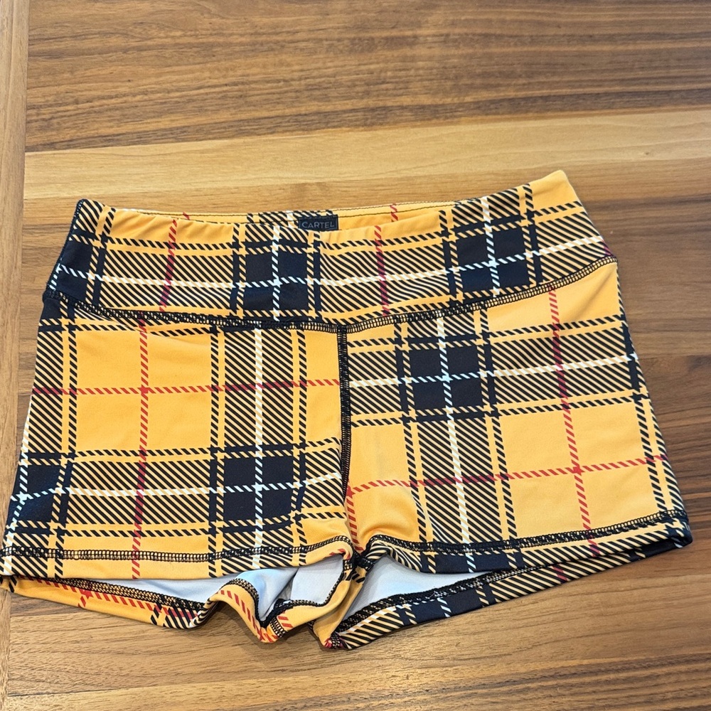 Yellow and Black Plaid Women's Athletic Shorts